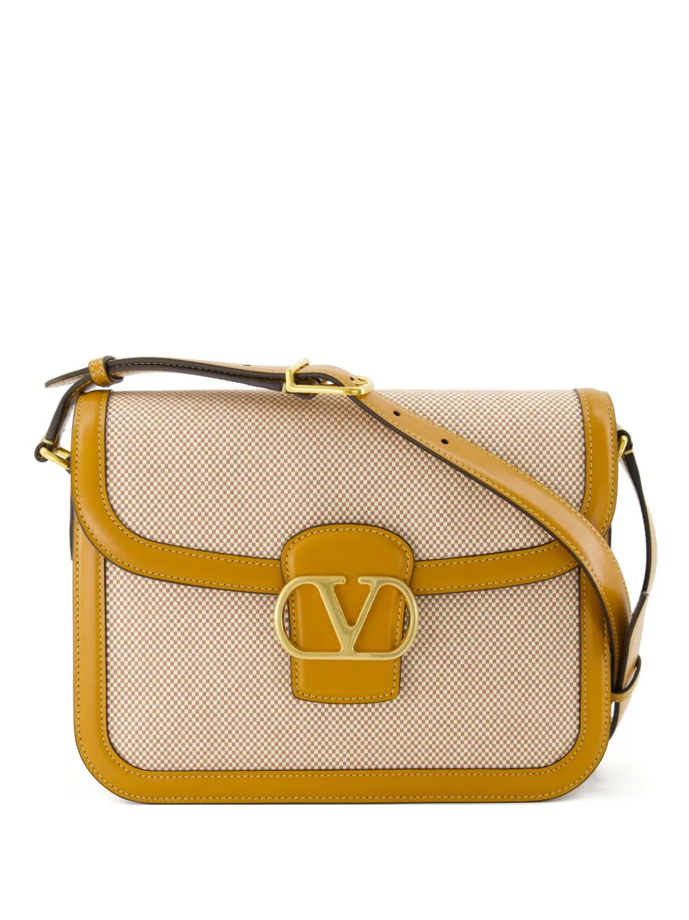 Valentino Garavani VLogo Signature-plaque shoulder bag Beige