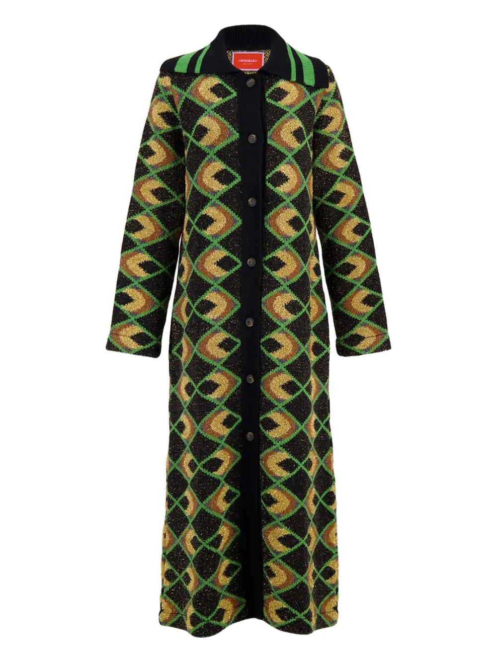 La DoubleJ geometric-pattern coat | Black | Image 1