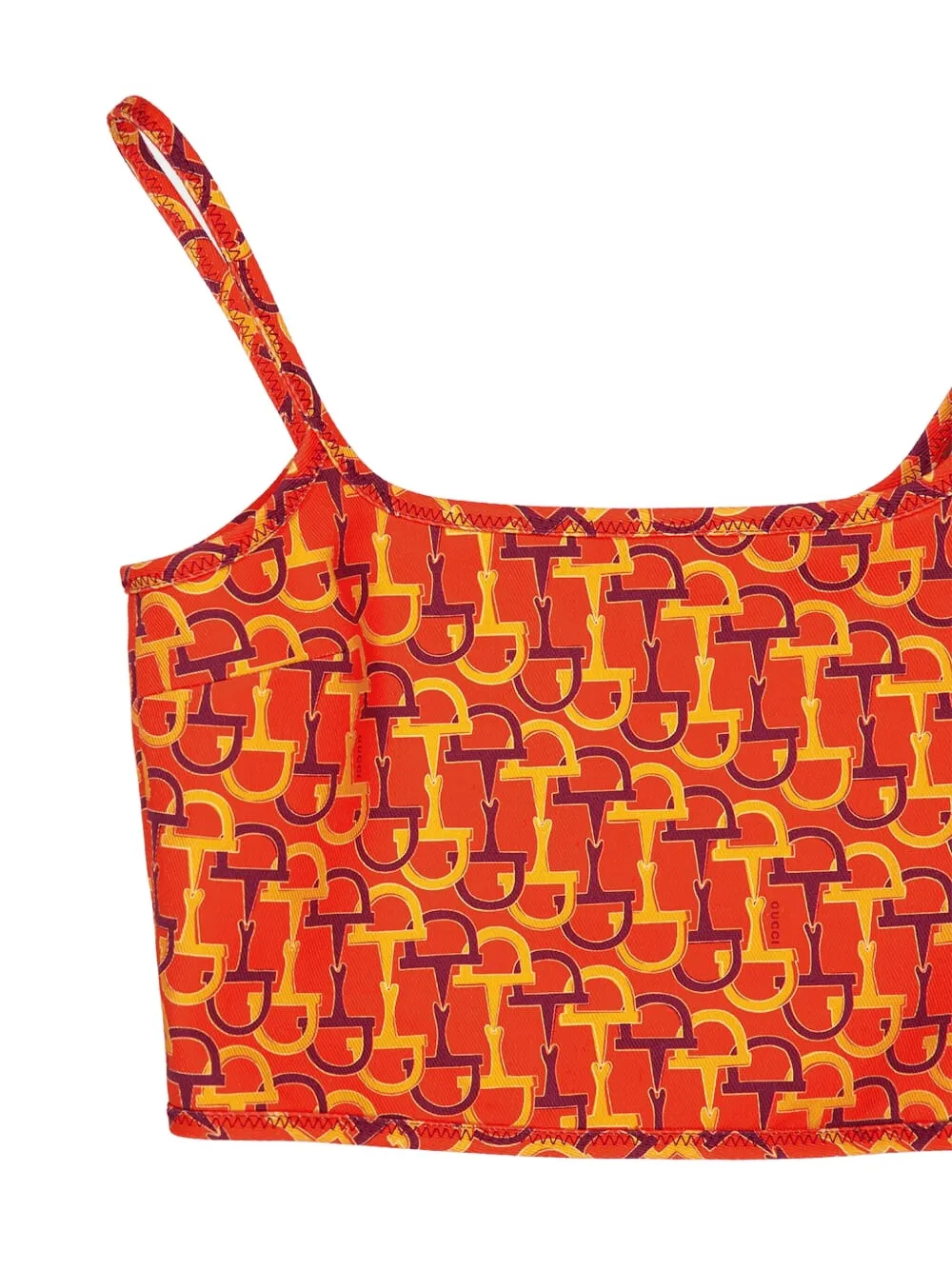 Gucci Orange Top With Spaghetti Straps And All-over Horsebit Print In Cotton Woman In Orange