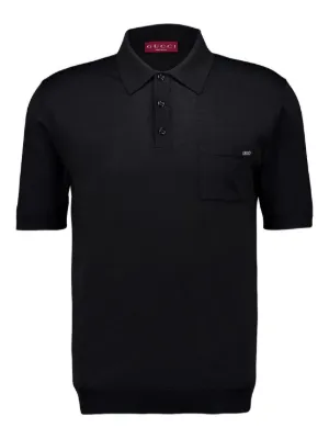 美品】GUCCI/グッチ ニット ポロシャツ GGロゴ柄 シルク100% 黒
