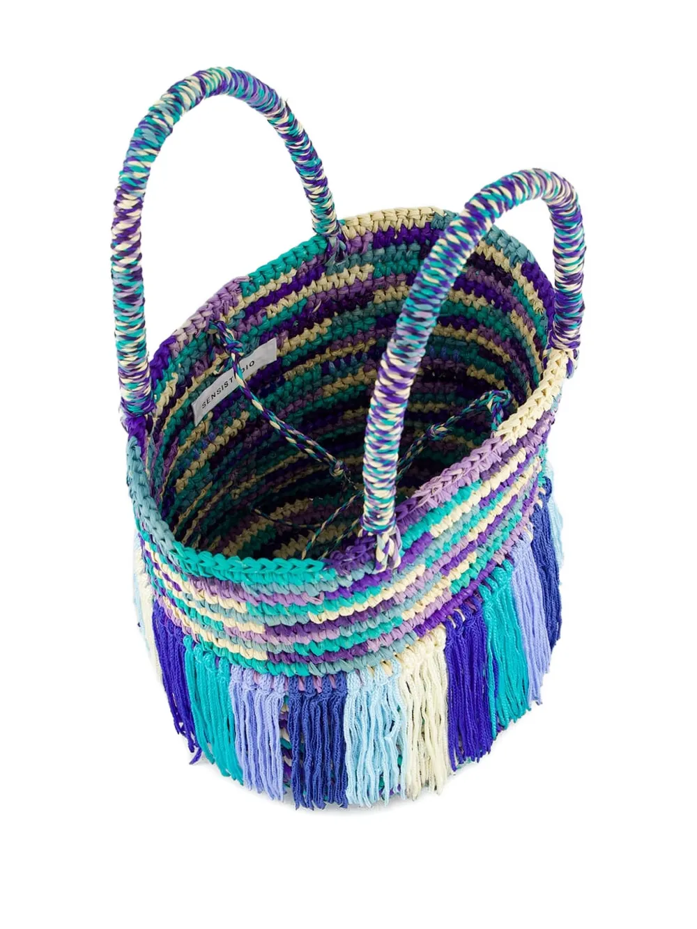 Sensi Studio Baby Fringed Woven Tote Bag In Blue