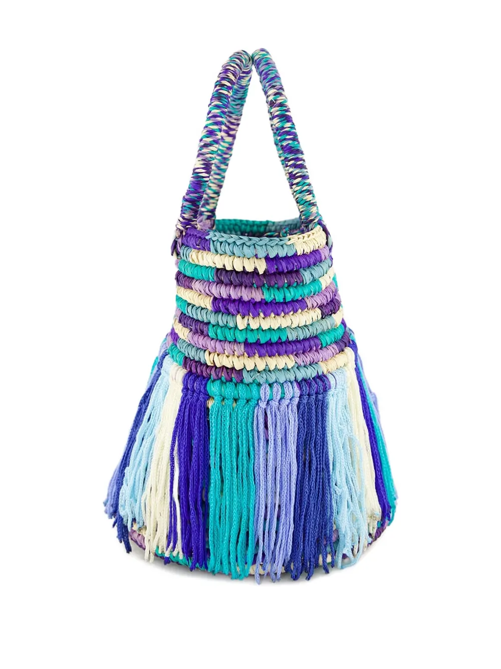 Sensi Studio Baby Fringed Woven Tote Bag In Blue