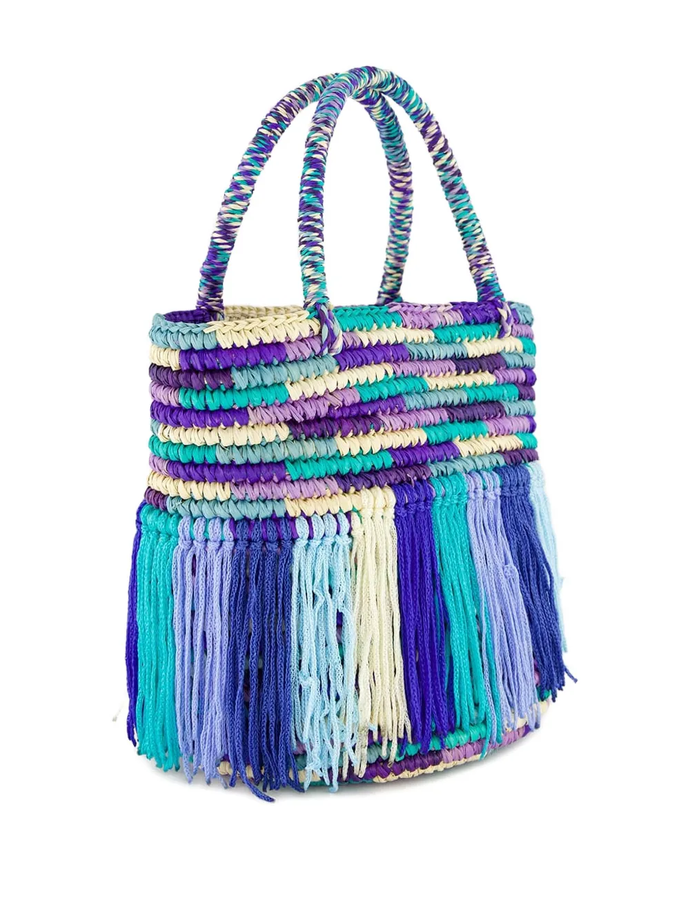 Sensi Studio Baby Fringed Woven Tote Bag In Blue