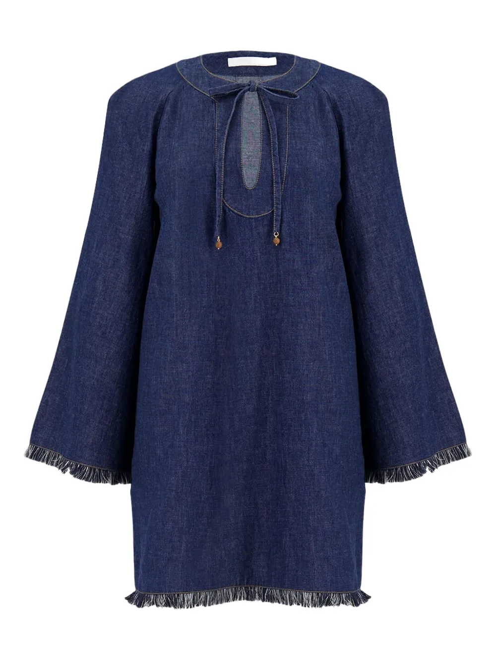 ZIMMERMANN Rhiannon denim jurk met franje afwerking Blauw