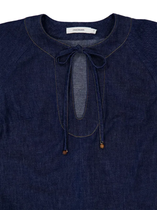 ZIMMERMANN Rhiannon frayed-hem Denim Dress Blue FARFETCH IN - Main Image