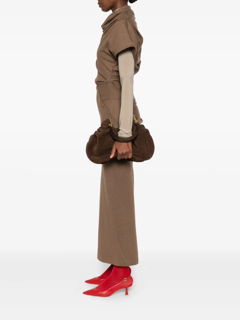 DeMellier Miami midi suède schoudertas - Bruin