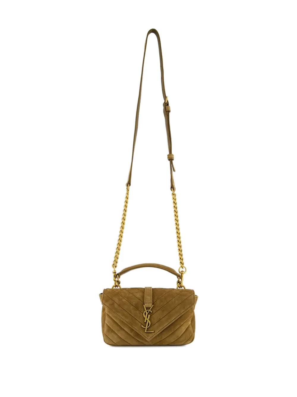 Saint Laurent College Chevron-quilted Suede Shoulder Bag