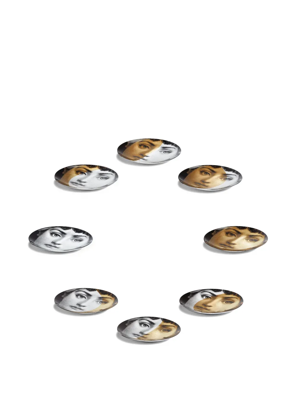 Fornasetti Decorative Face-motif Plates (set Of Eight) In Multi
