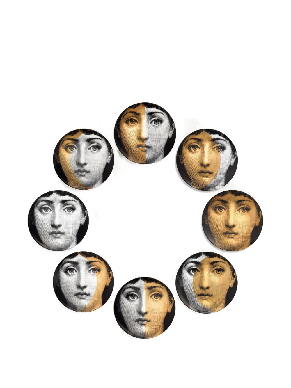 Fornasetti Decorative Face-motif Plates (set Of Eight) In Multi