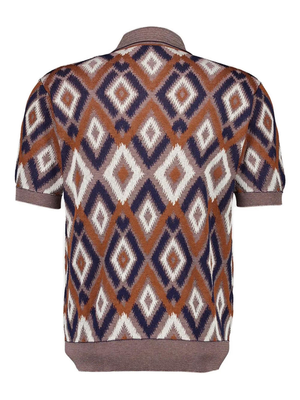 Piacenza Cashmere Poloshirt met diamantpatroon en drie knopen - Bruin