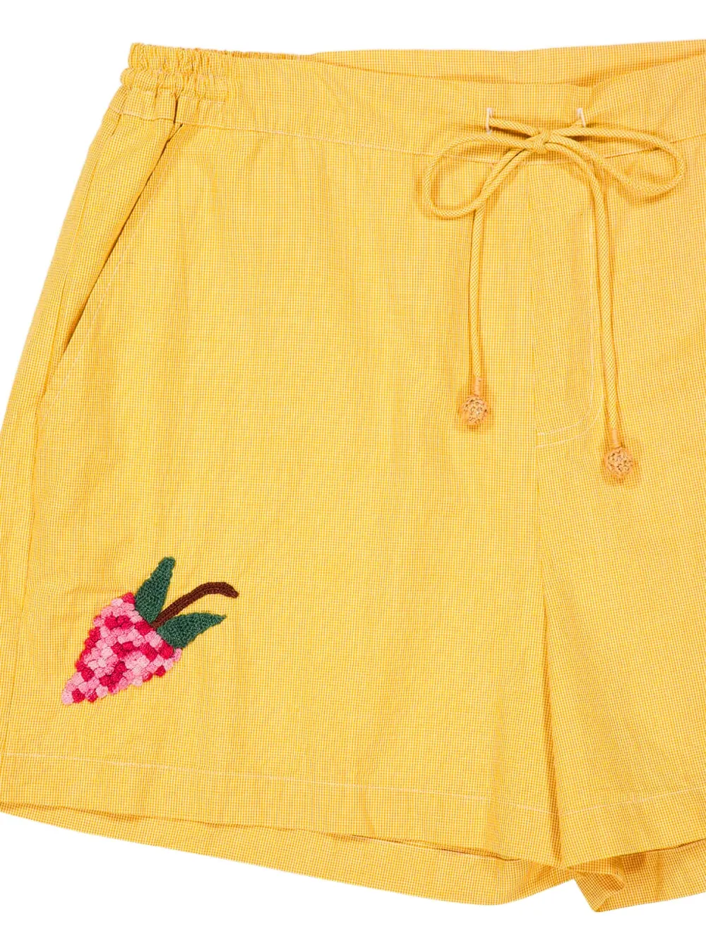 Baziszt Anab Embroidered-fruit Drawstring Shorts In Yellow