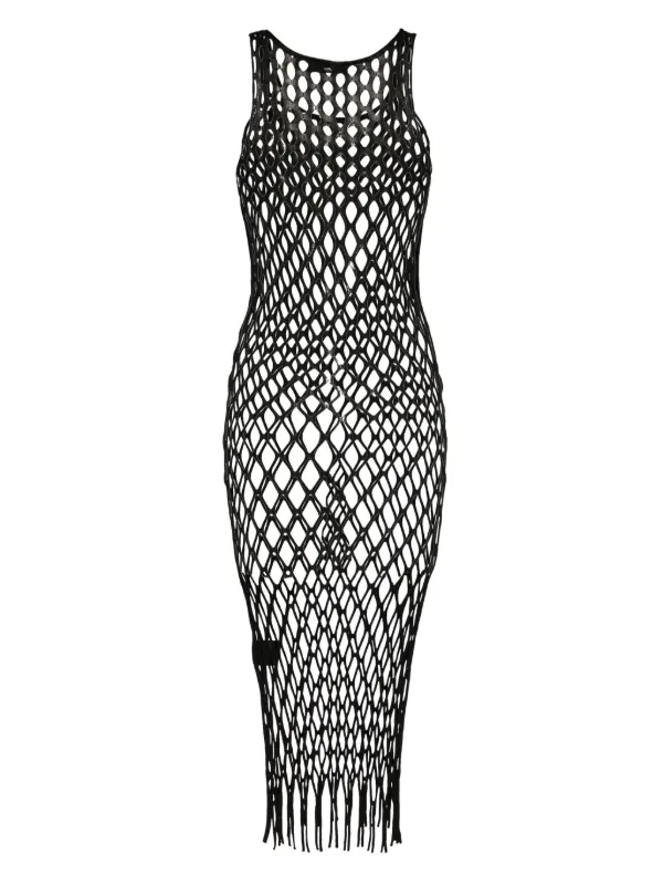 knee length dresses for ladies Mesh Cotton Tank Dress in Orange and Pink Stripe main image 1