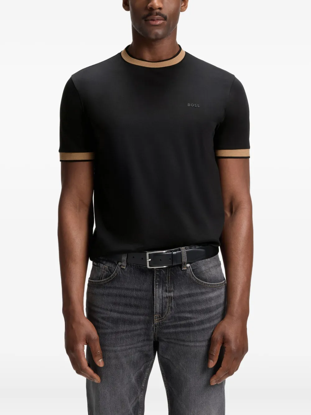 BOSS T-shirt met contrasterende afwerking Zwart