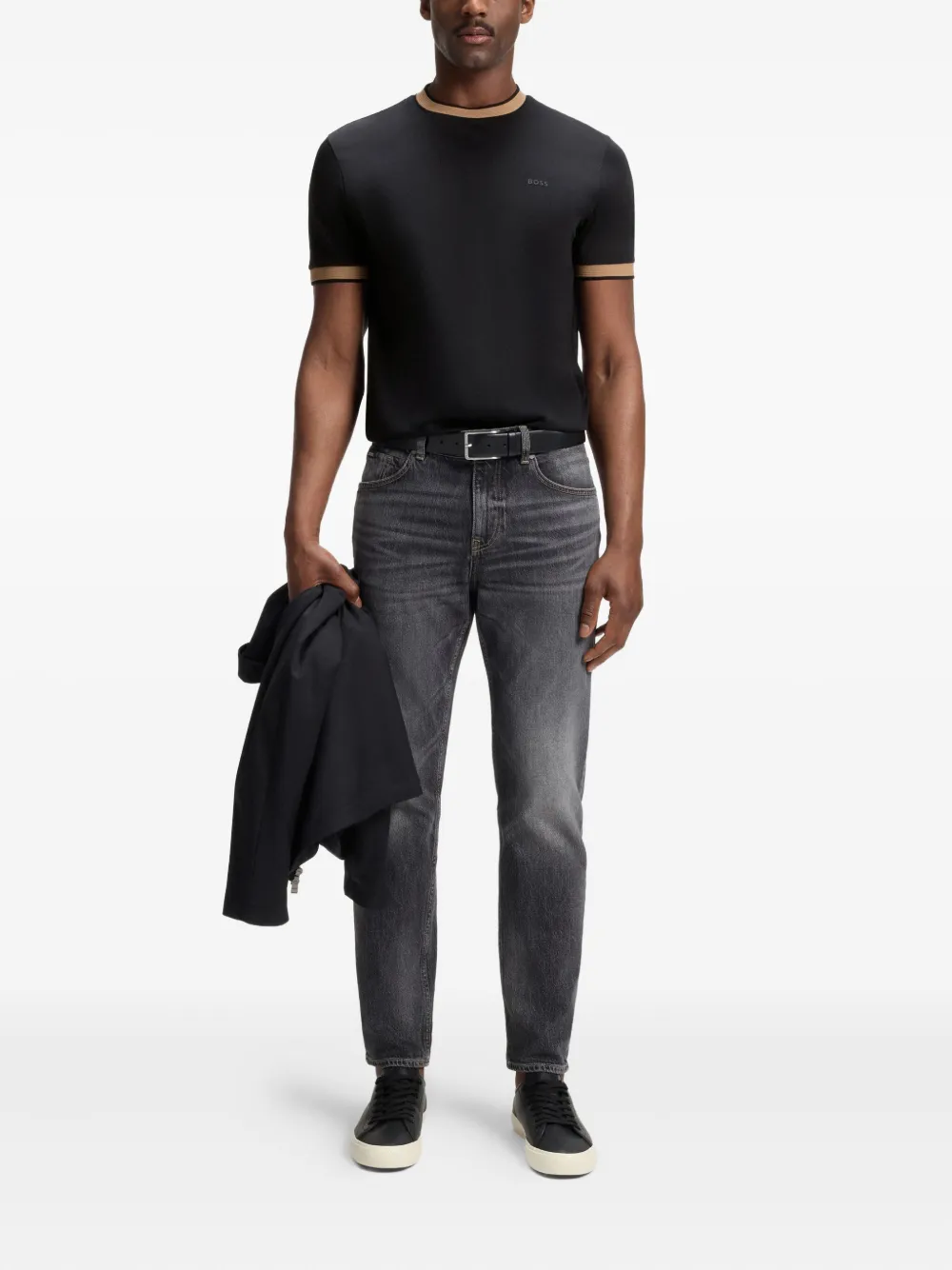BOSS T-shirt met contrasterende afwerking - Zwart