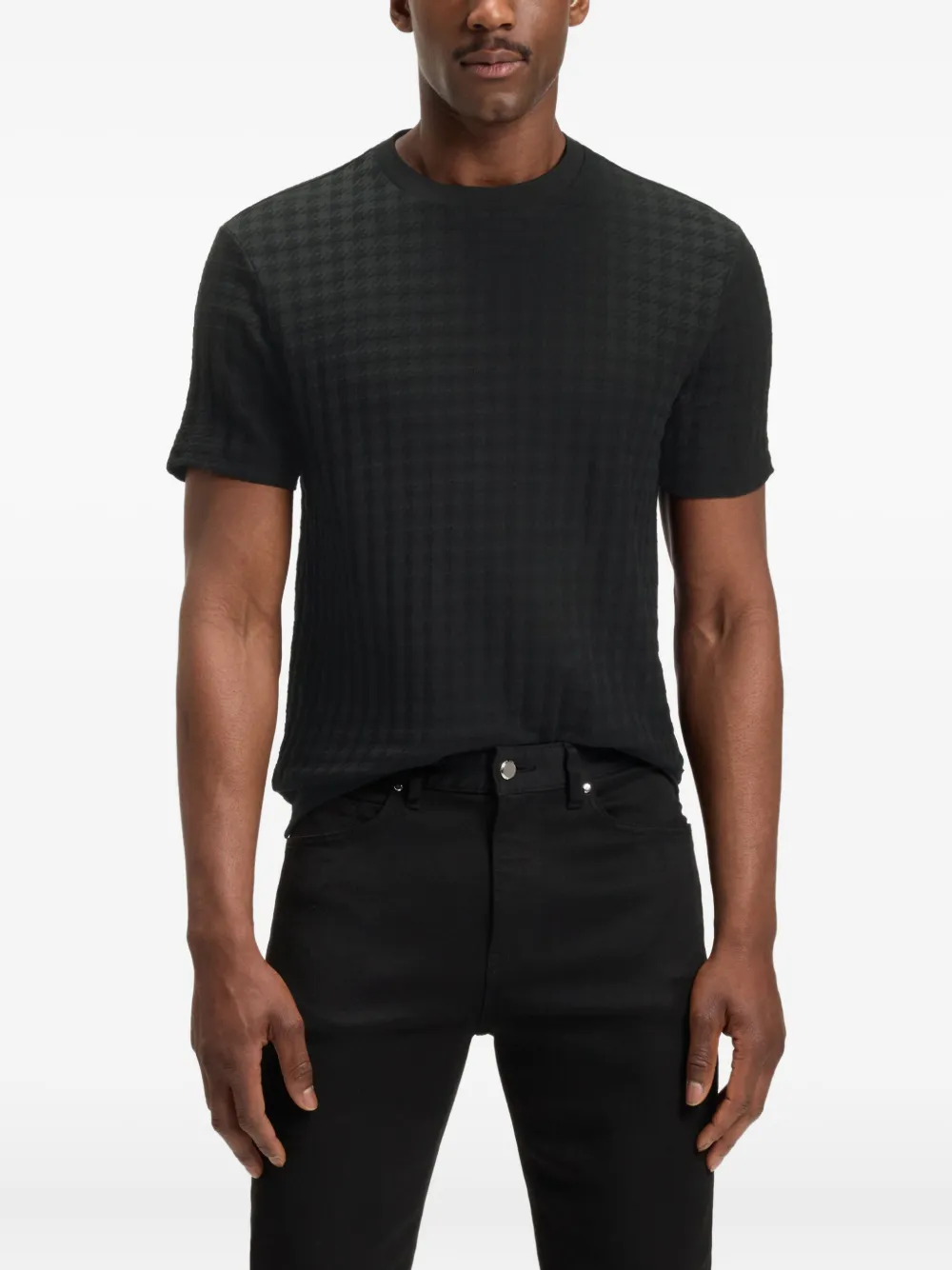 BOSS T-shirt met pied-de-poule print Zwart
