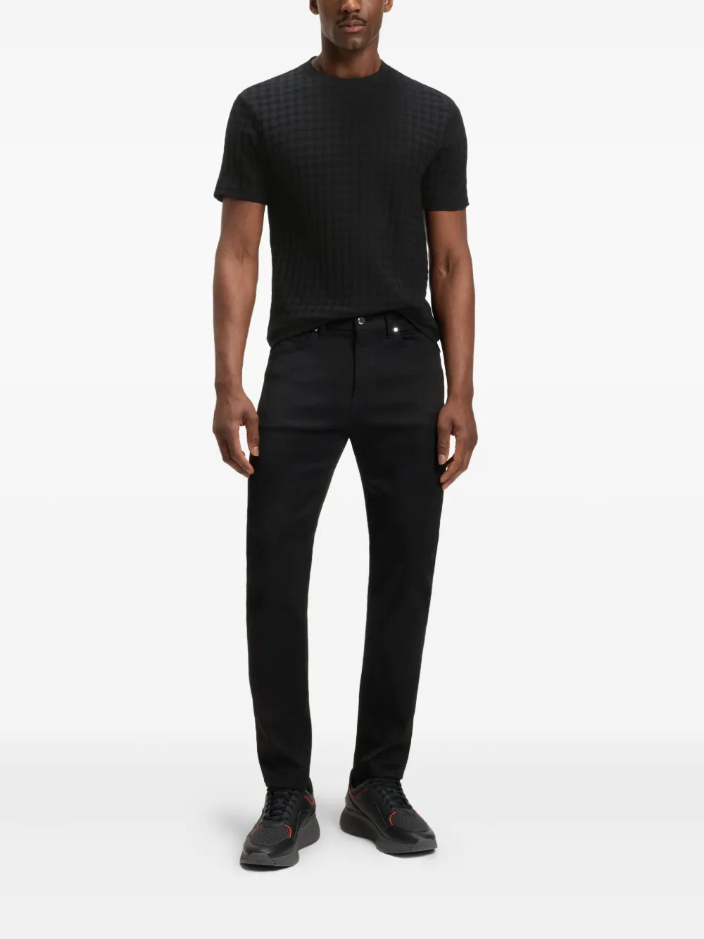BOSS T-shirt met pied-de-poule print - Zwart