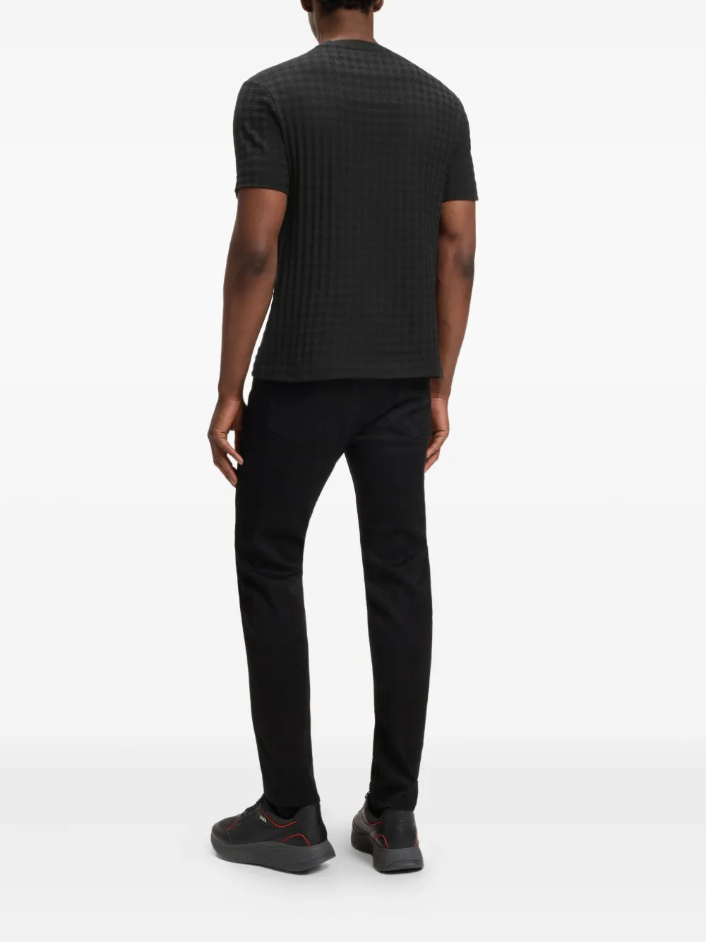 BOSS T-shirt met pied-de-poule print Zwart