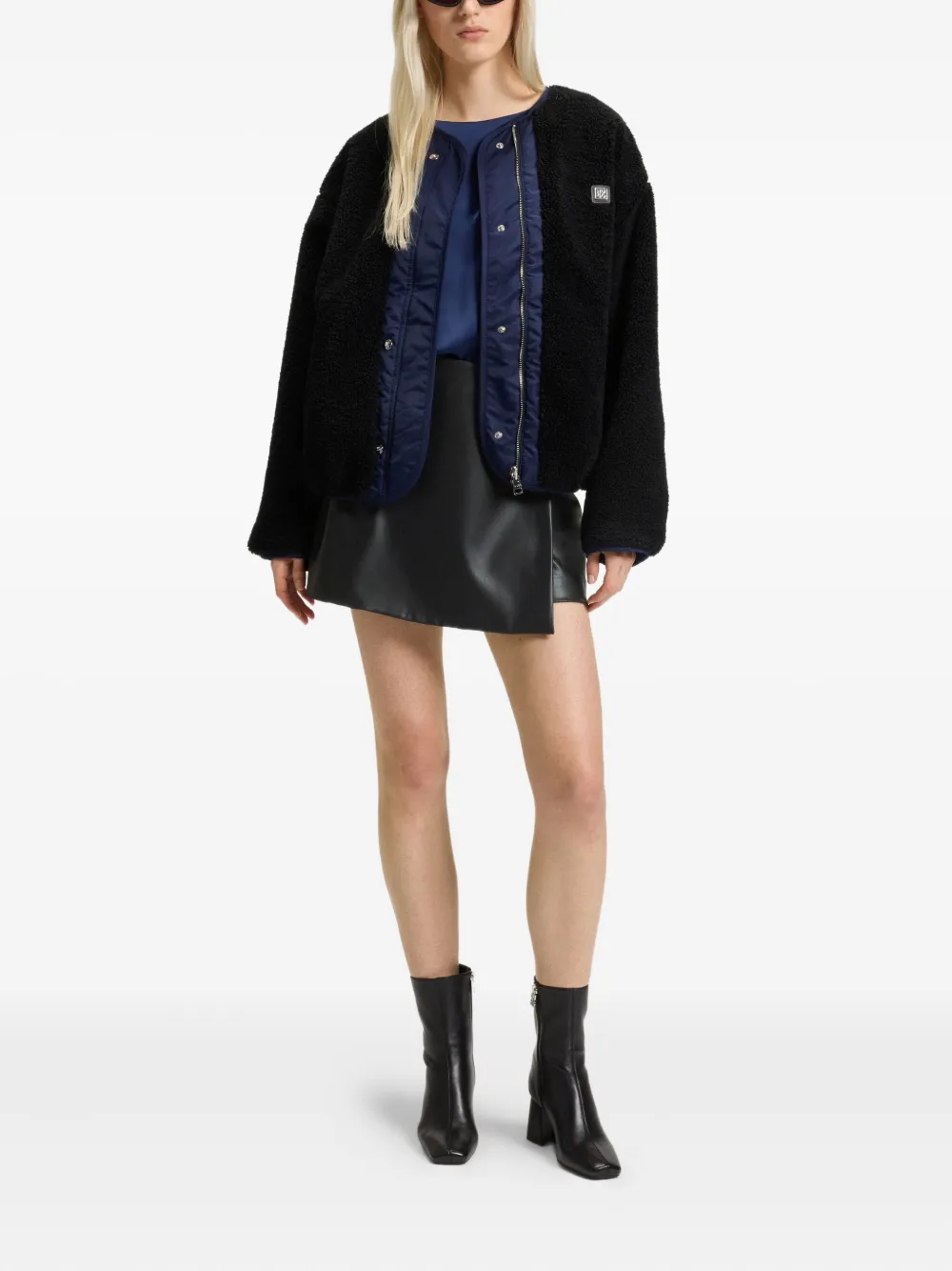 Hugo Boss Wrap-front Mini Skort In Faux Leather In Black
