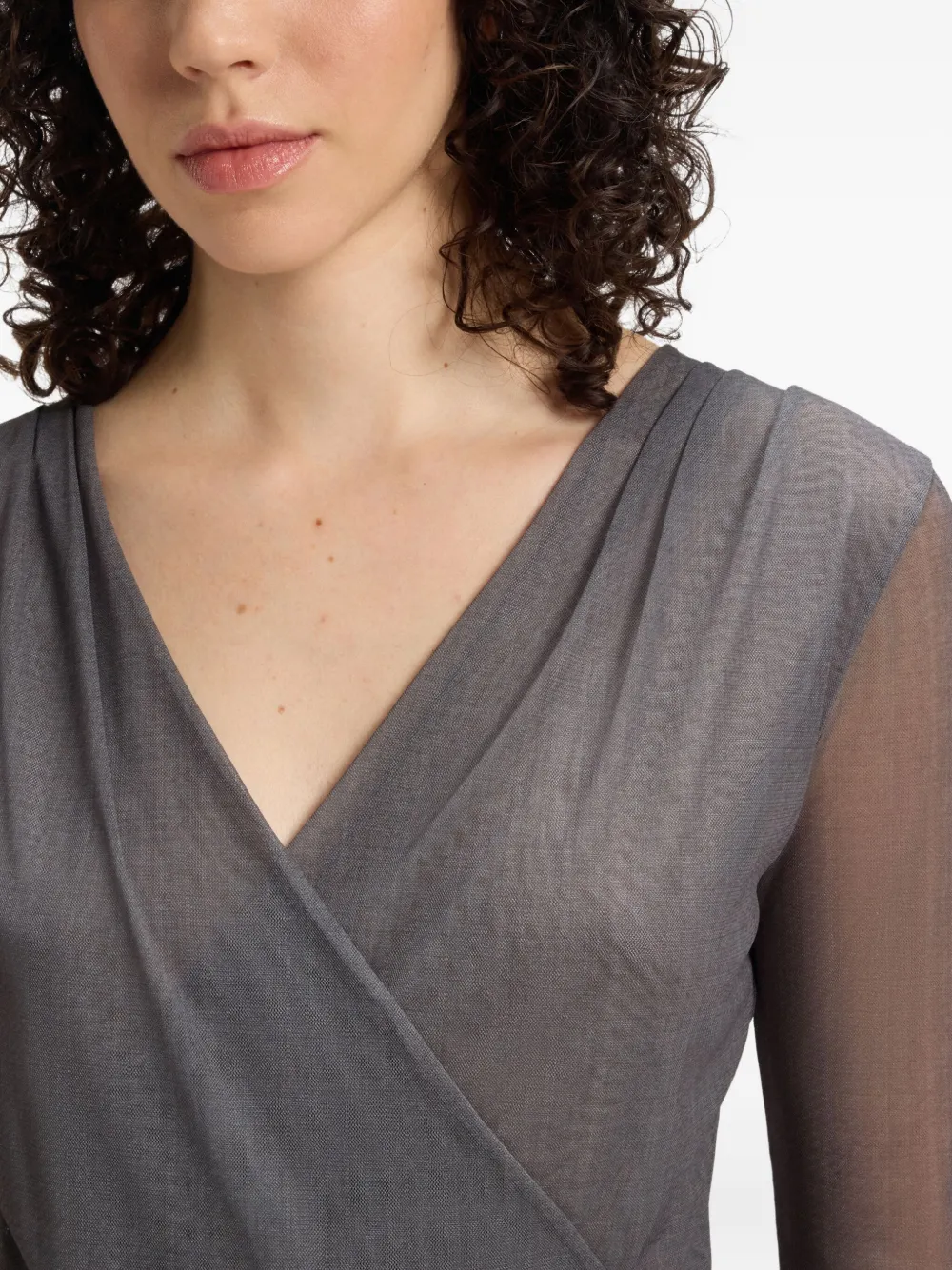 Hugo Boss Wrap-front Long-sleeve Top In Gray