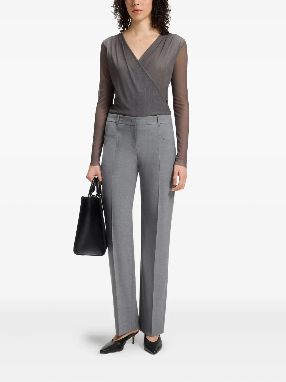 Hugo Boss Wrap-front Long-sleeve Top In Gray