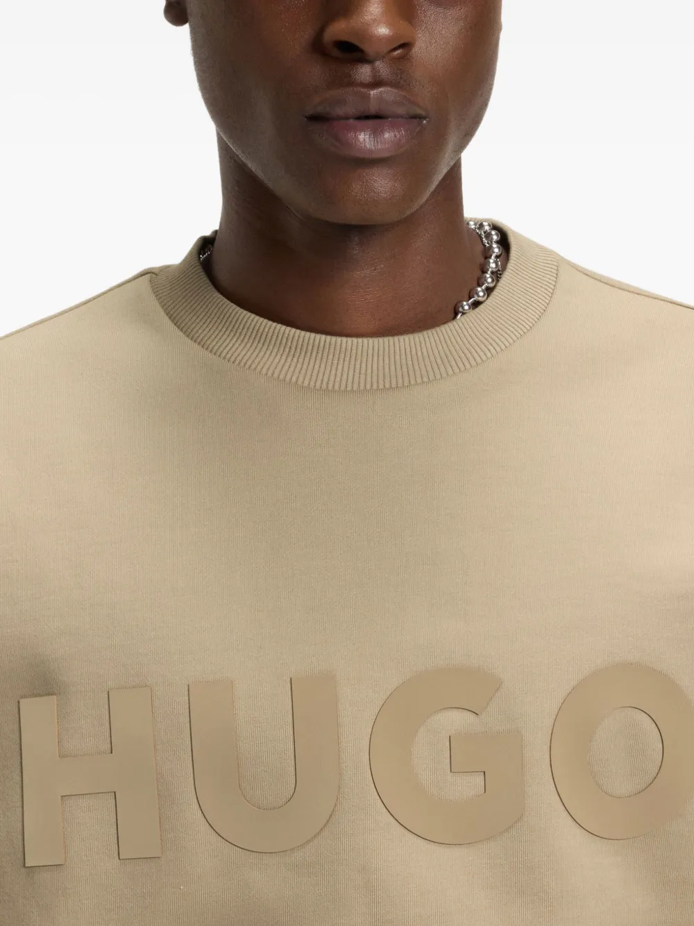 HUGO Sweater met logo-reliëf Bruin