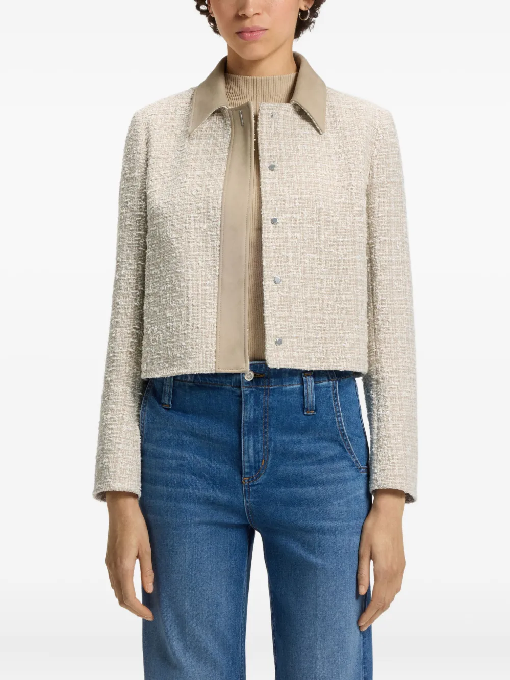 BOSS Cropped tweed jack Beige