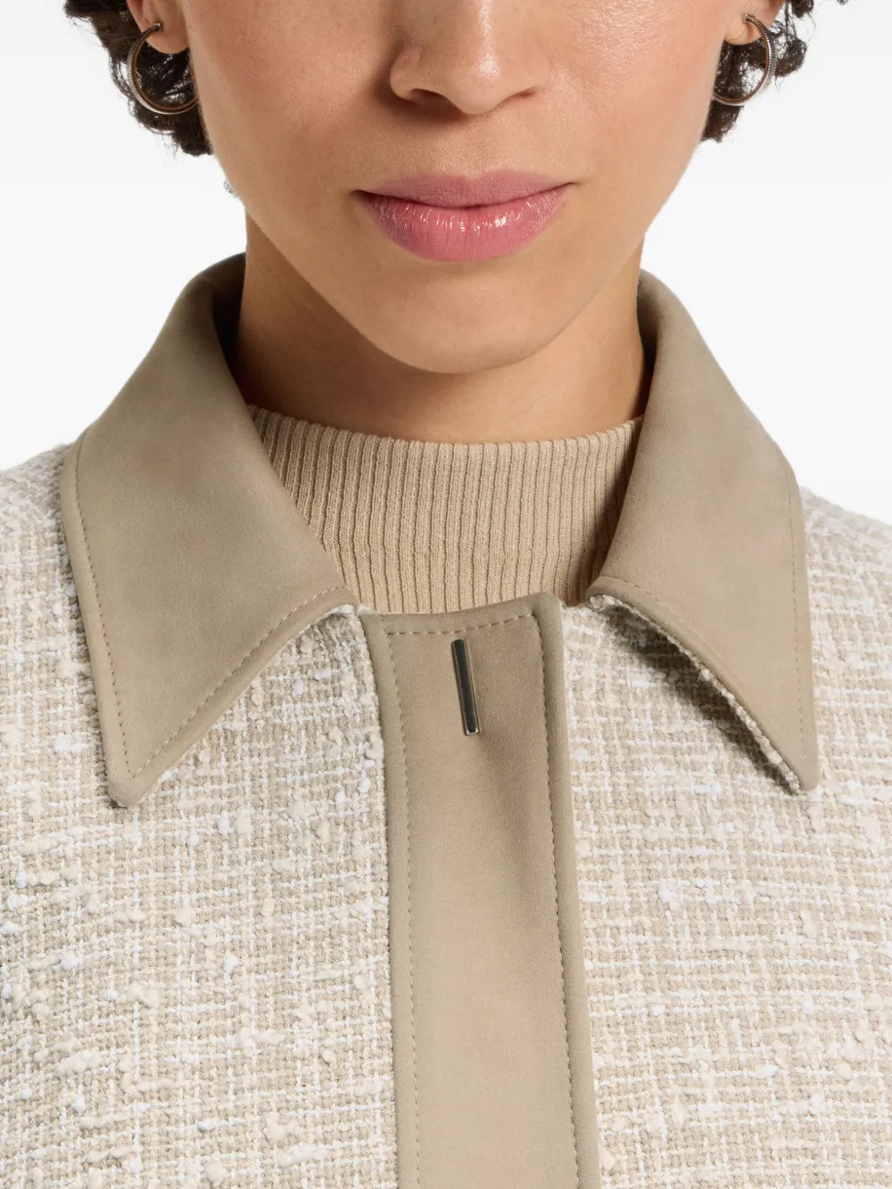 BOSS ツイードダウンジャケット BOSS - Mixed-material zip-up jacket with double-monogram badge