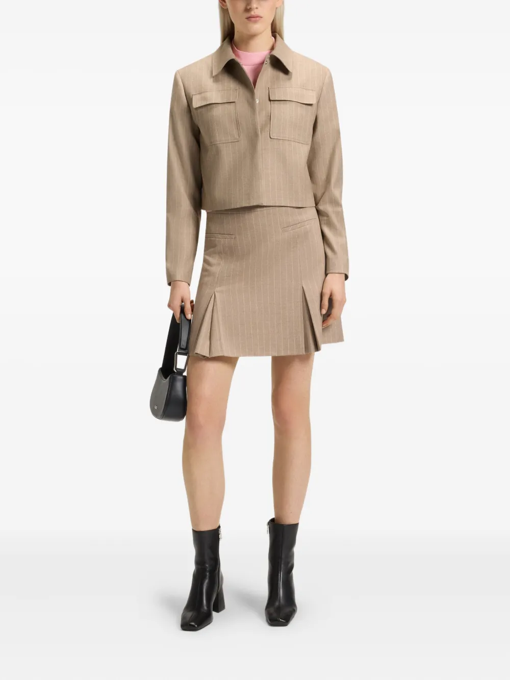 Hugo Boss Pinstriped Cropped Jacket In Brown