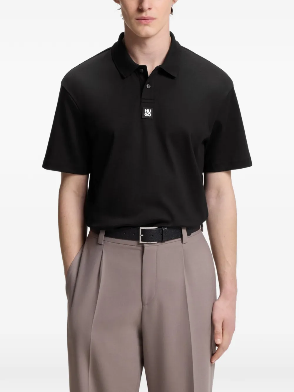 HUGO Poloshirt met logopatch Zwart
