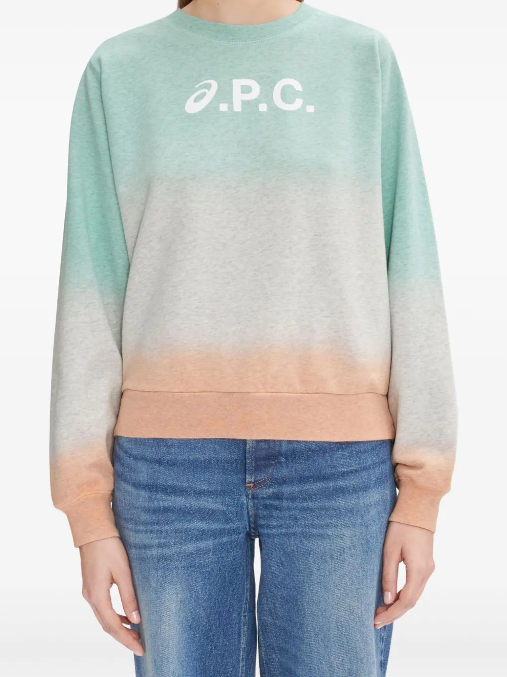 A.P.C. Sweater met ombré-effect en logoprint Groen
