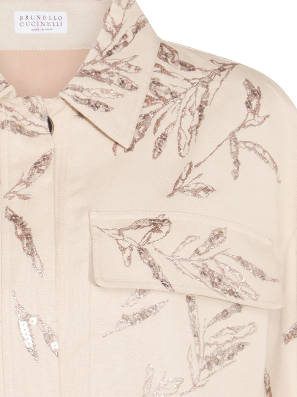 sequin-embellished leaf-print shirt