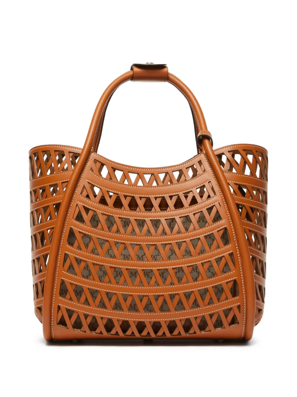 Max Mara small Marine laser-cut leather tote bag - Bruin