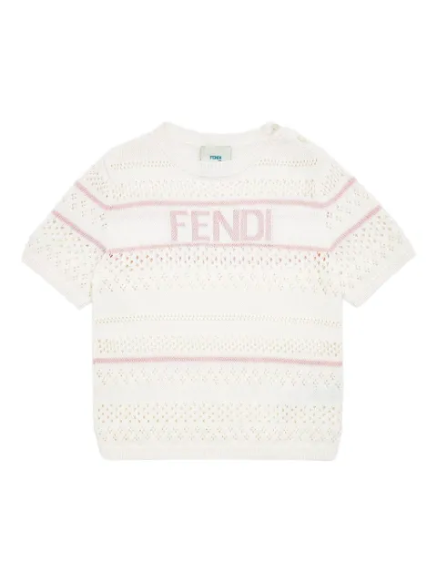 Fendi Kids تيشيرت منسوج بشعار بحياكة إنتارسيا