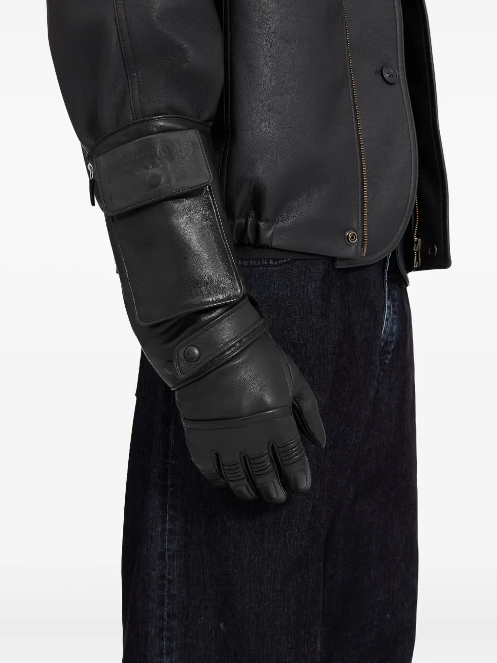 MM6 Maison Margiela Leren handschoenen met zakdetail - Zwart