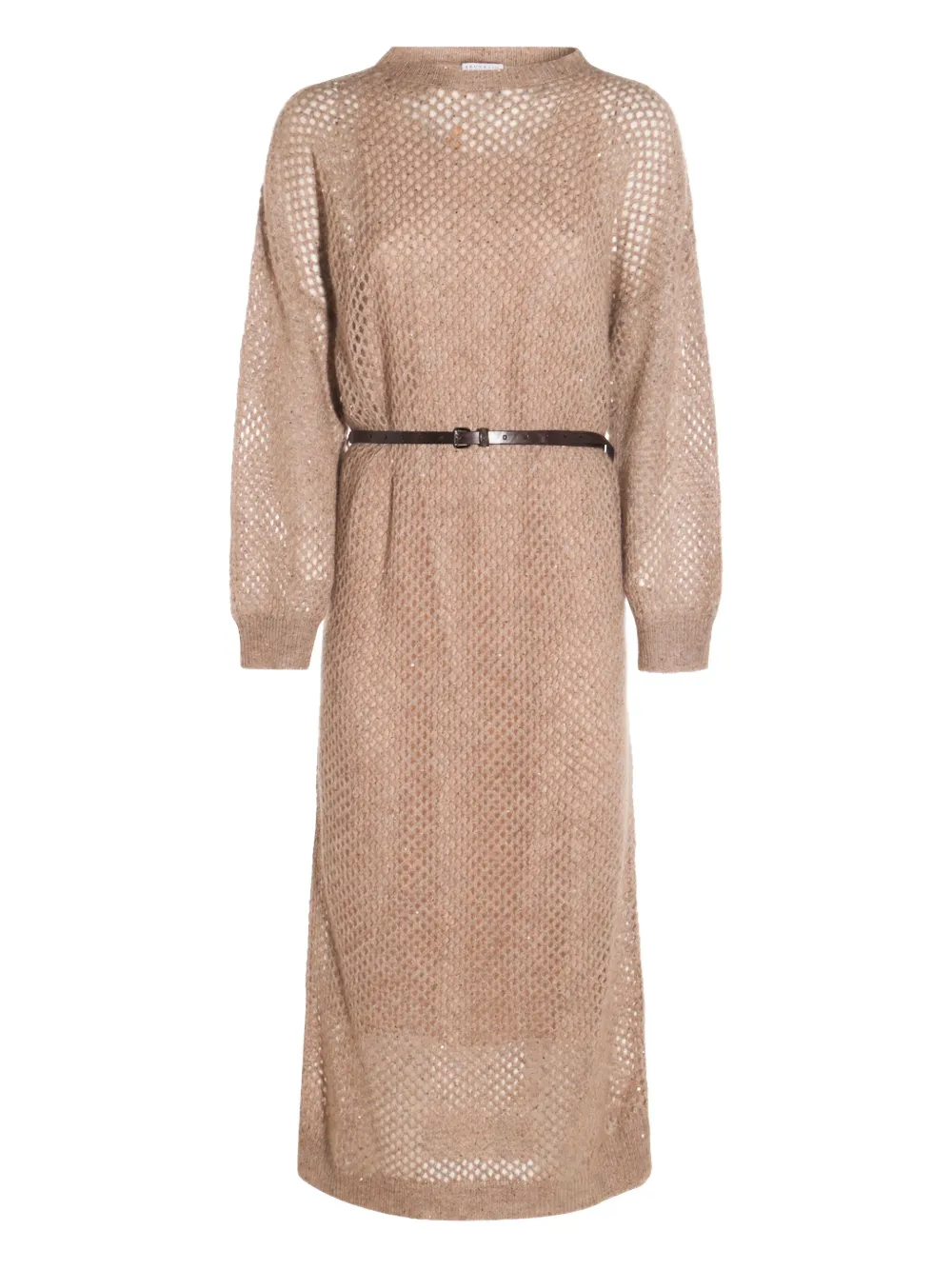 Brunello Cucinelli open-knit midi dress | Brown | Image 1
