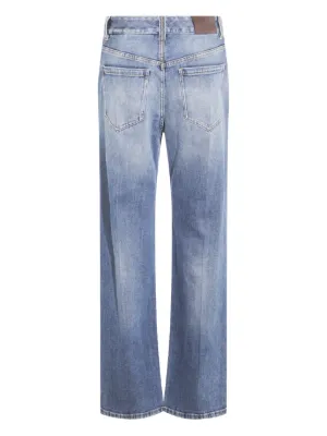Jean Femme Brunello Cucinelli – Denim Effet Acid Wash, Jambes Larges, Taille 38 (US 2) – Occasion Parfait état