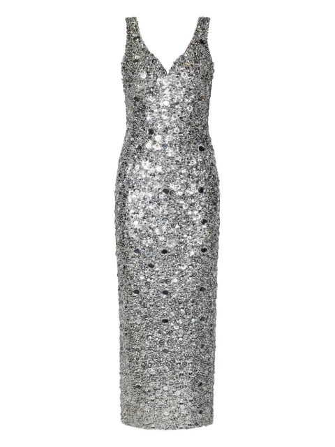 Zuhair Murad Verziertes Silver Maxikleid mit Herzausschnitt
