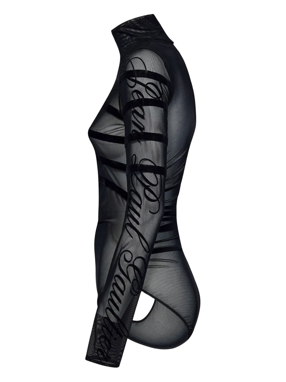 Jean Paul Gaultier Gestreepte body met mesh Zwart