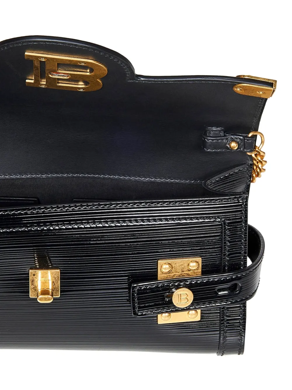 Balmain B-Buzz 23 lakleren crossbodytas met logoplakkaat Zwart