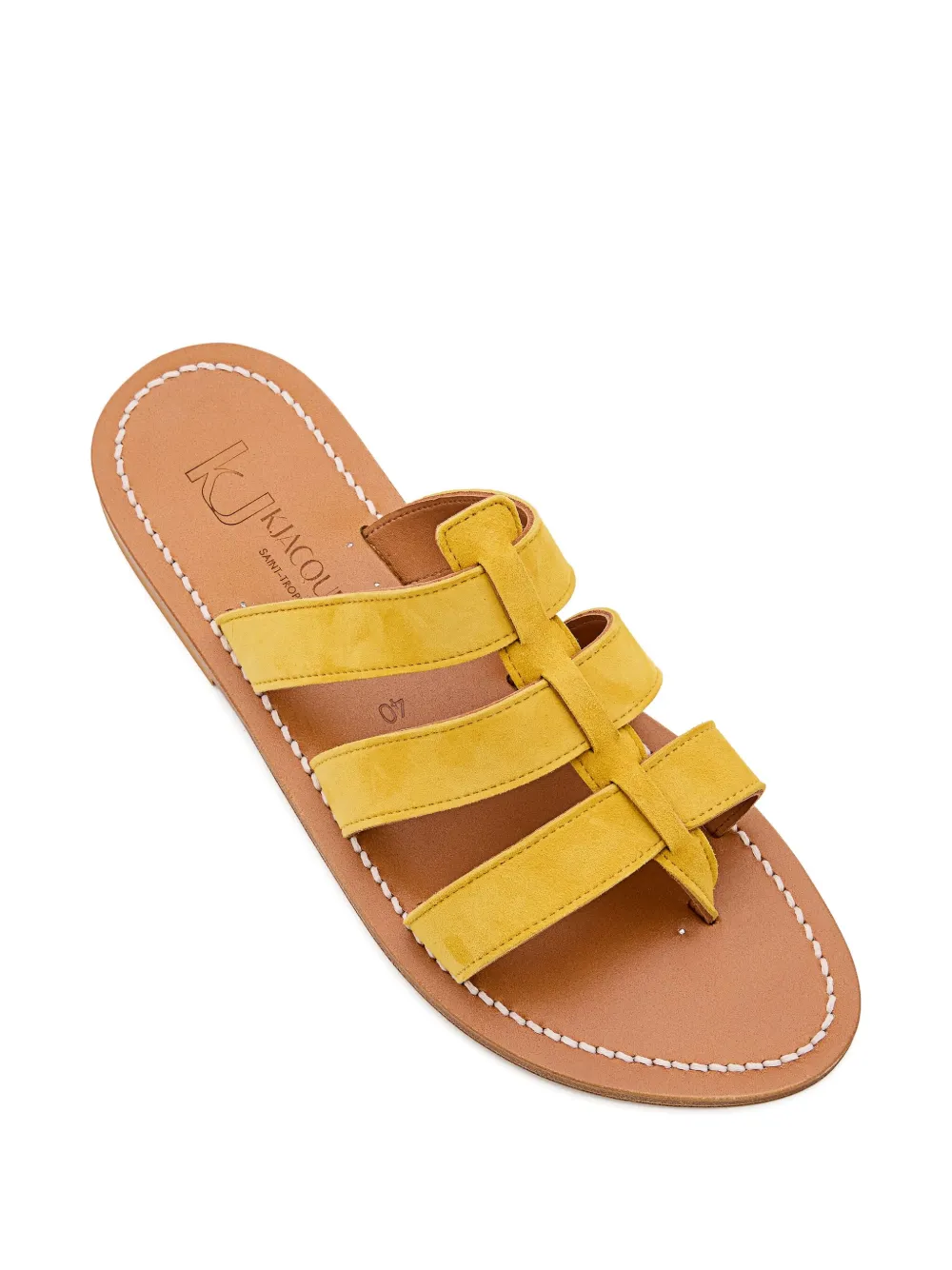 K. Jacques three-band leather flat sandals Yellow