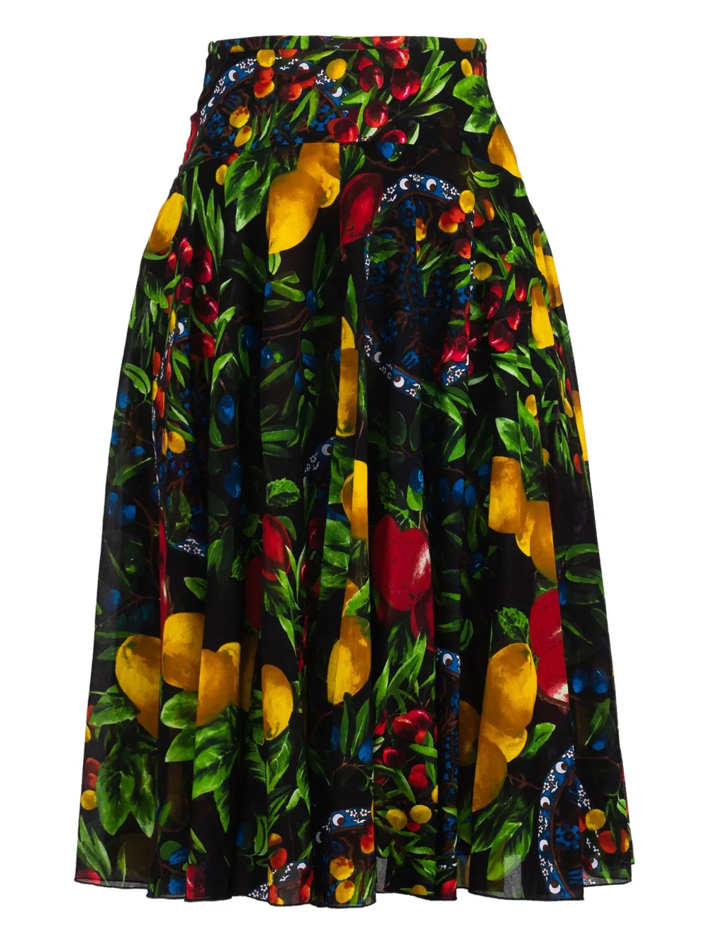 fruit-print pleated midi-skirt