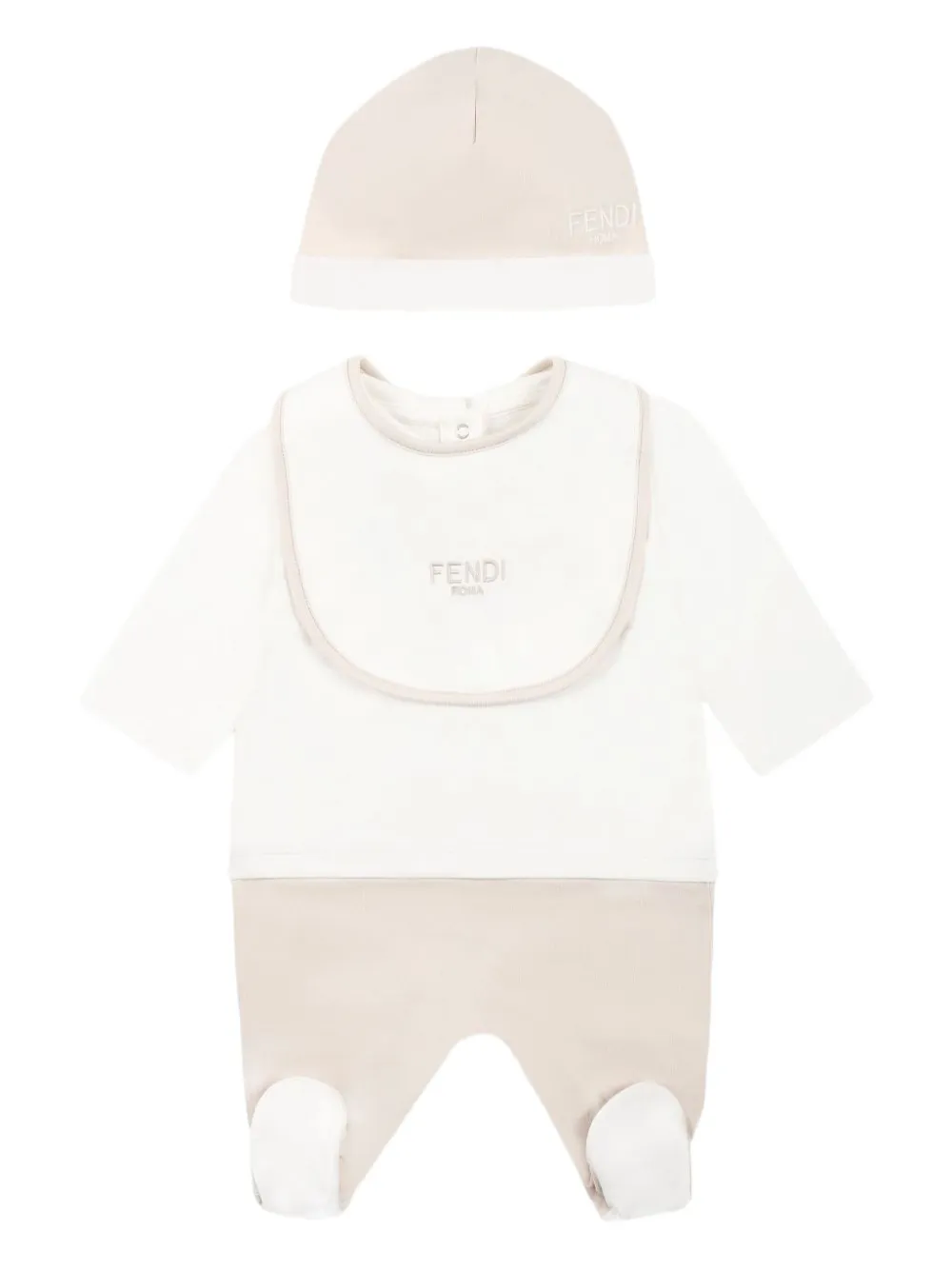 Fendi Kids rounded-collar gift set (set of three) Beige