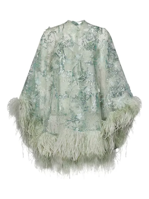Zuhair Murad Paillettenverziertes Oberteil mit Federbesatz