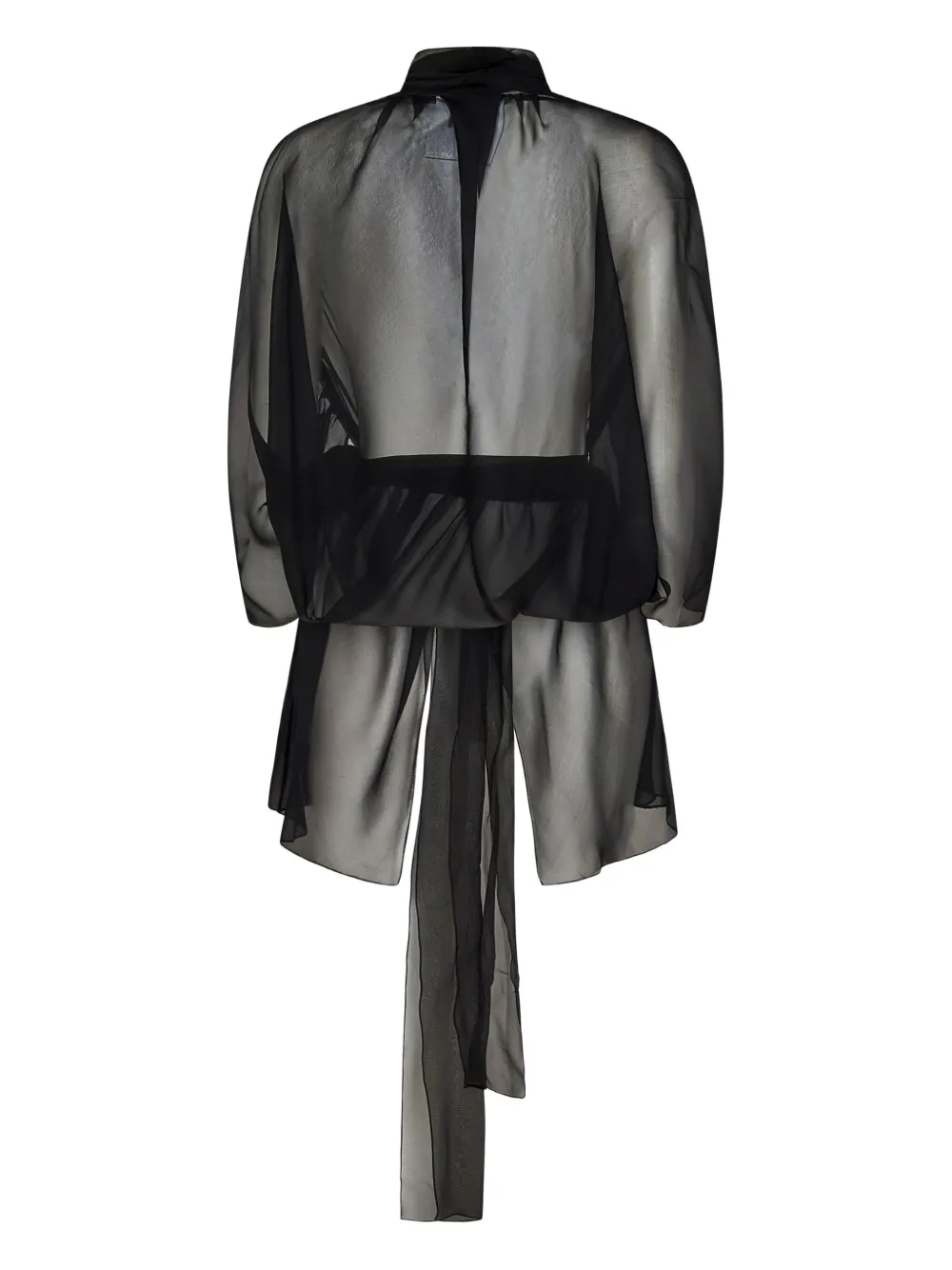 Alberta Ferretti Organic Silk Chiffon Cape With Waist Sash In Black