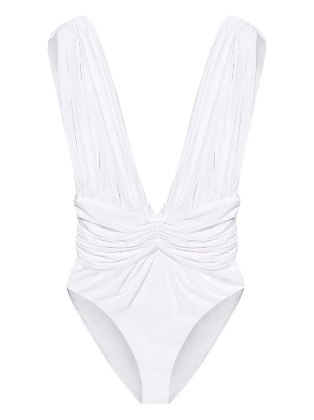 plunge-neck ruched swimsuit