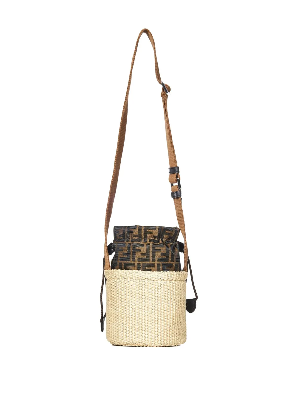 Fendi Kids Bear Face geweven crossbodytas Beige