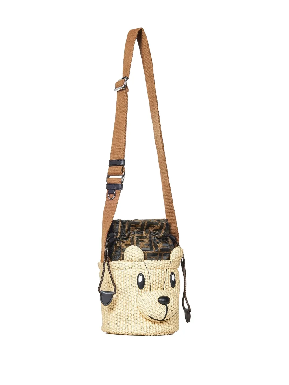 Fendi Kids Bear Face geweven crossbodytas Beige