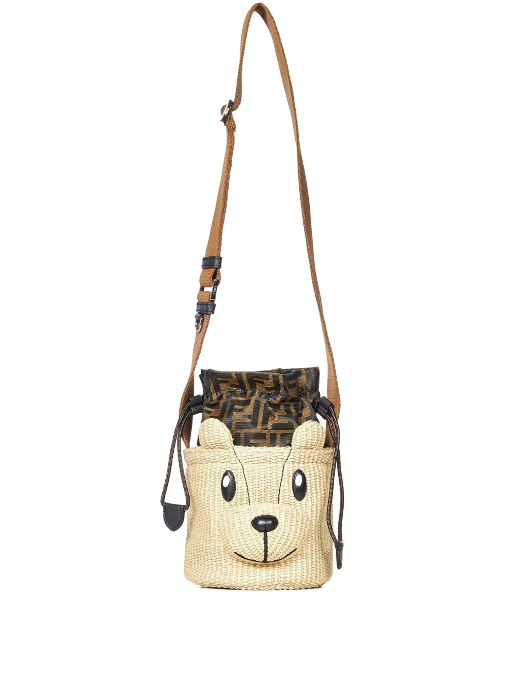 Fendi Kids bear face-woven cross body bag Beige
