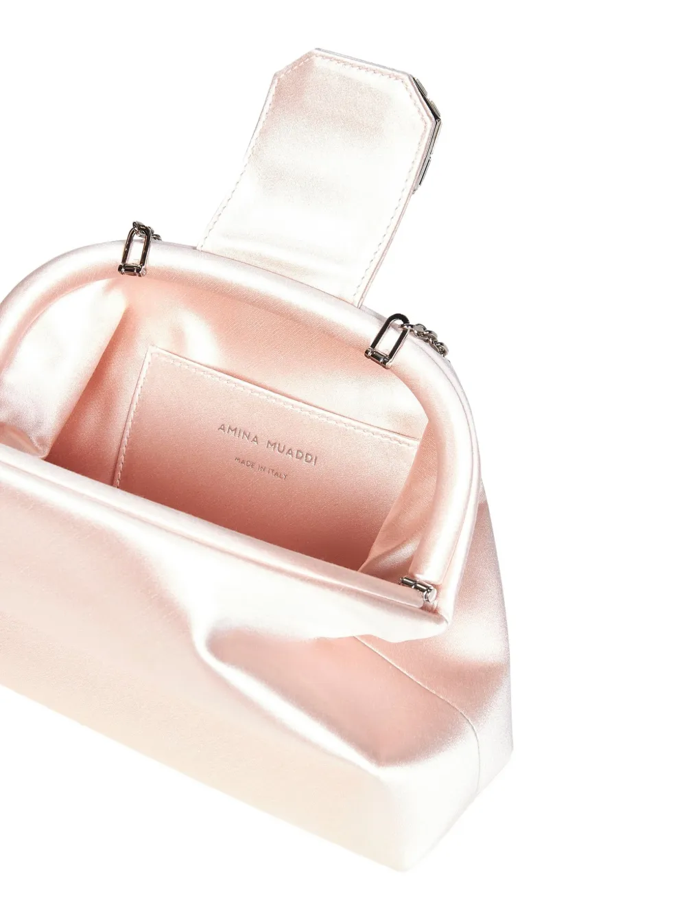 Amina Muaddi Camelia satijnen clutch Beige