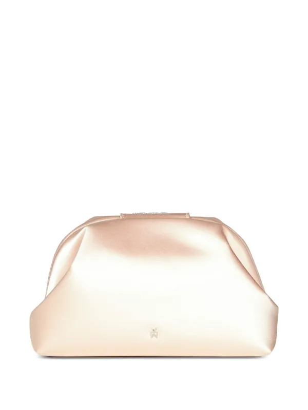 Amina Muaddi Camelia Satin Clutch Bag | Neutrals | FARFETCH